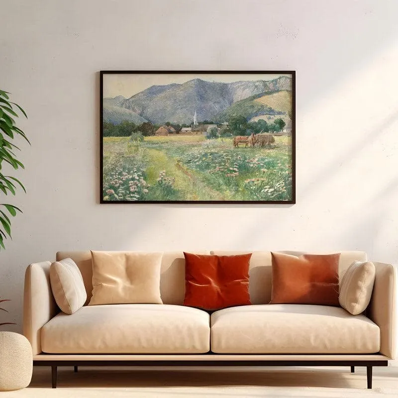 Blooming Meadow Landscape Canvas Wall Painting - Black Frame media 4