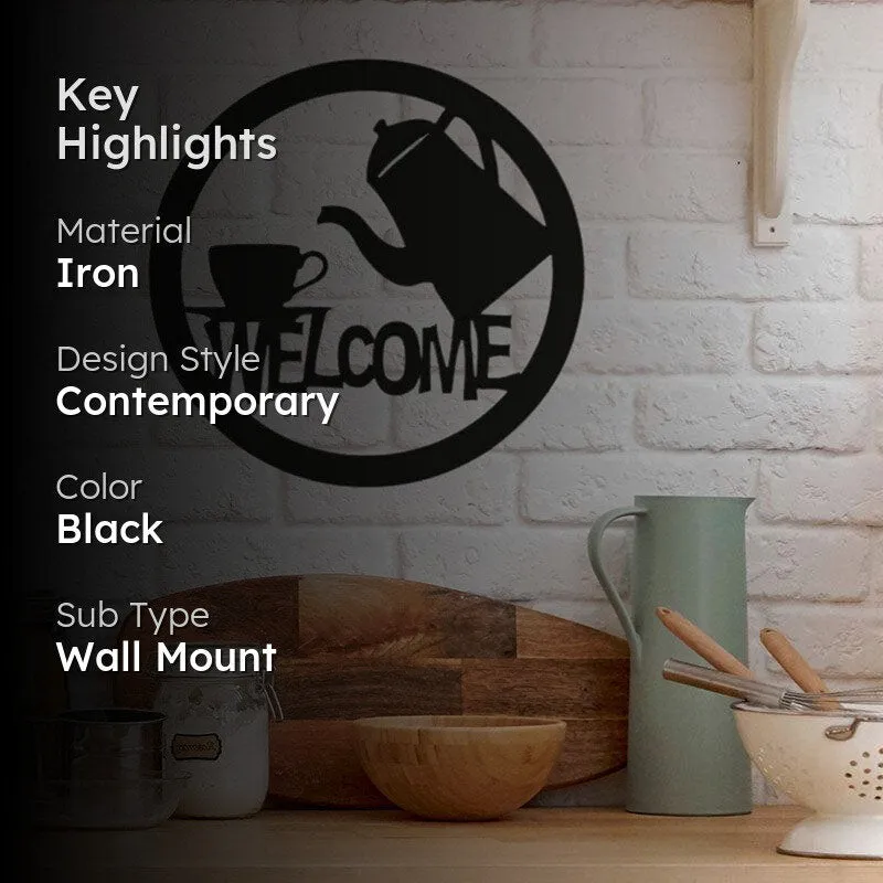 Tea Cup And Kettle For Kitchen Black Iron Wall Accent media 2