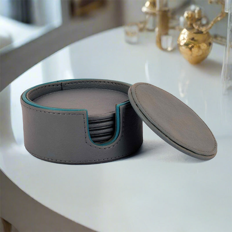Tisca Faux Leather Coaster (Grey) - Seven Piece Set