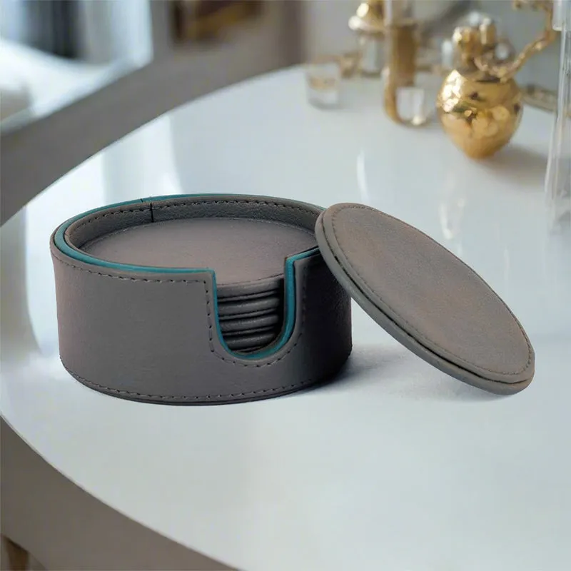Tisca Faux Leather Coaster (Grey) - Seven Piece Set media 1