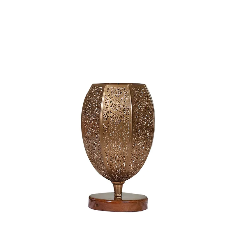 Mehela Etched Metal Table Lamp With Brown Base - Gold media 4