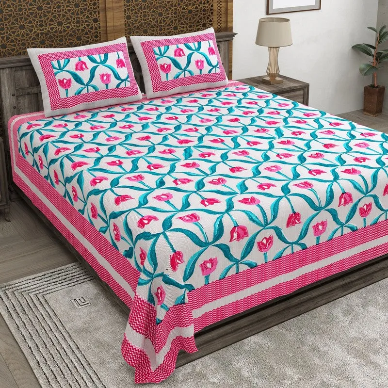 Patternus Cotton Bedsheet (Pink,Blue) - 240 TC media 1