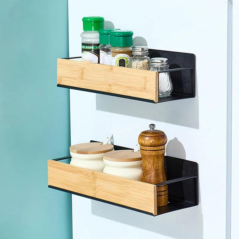 Layloft Magnetic Bamboo & Carbon Steel Wall Rack - Set Of Two media 1
