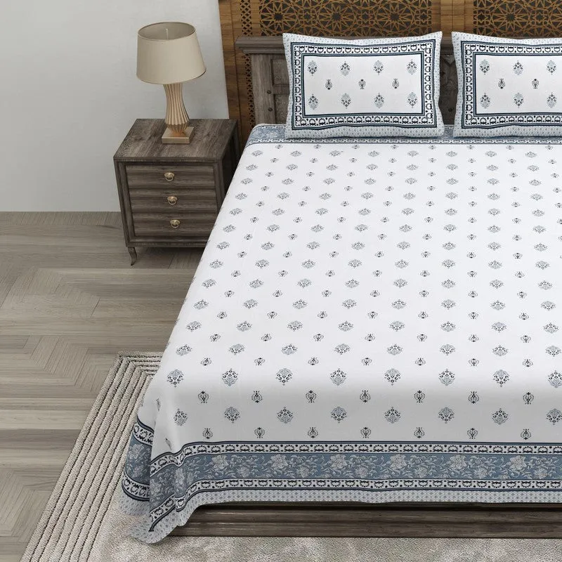 Gardenon Cotton Bedsheet (White,Blue) - 240 TC media 3