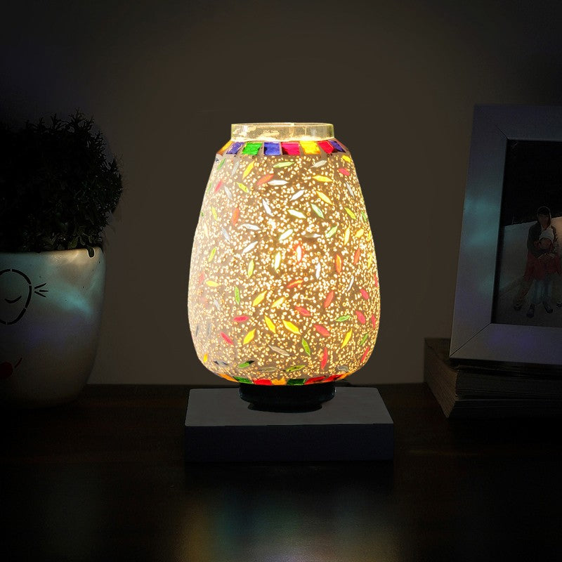 Sparkora Glass Table Lamp With Wooden Base - Multicolor