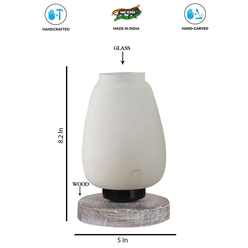 Astralune Glass Table Lamp With Wooden Base - White media 8