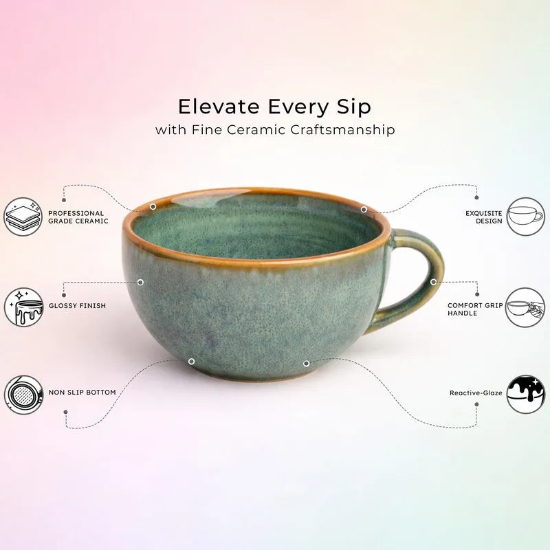 Cuddle Ceramic Tea Cup (250 mL Each),Light Green) - Set Of Six media 4