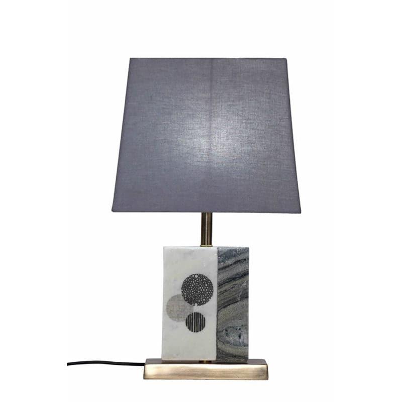 Blaze Printed Fabric Table Lamp With Marble & Brass Base - Grey,White media 4