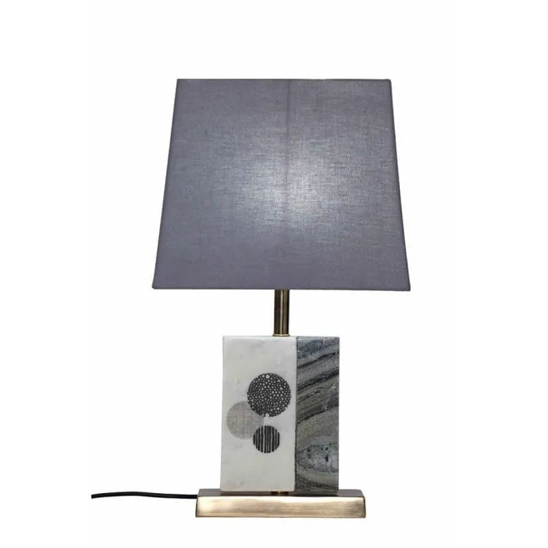 Blaze Printed Fabric Table Lamp With Marble & Brass Base - Grey,White media 4