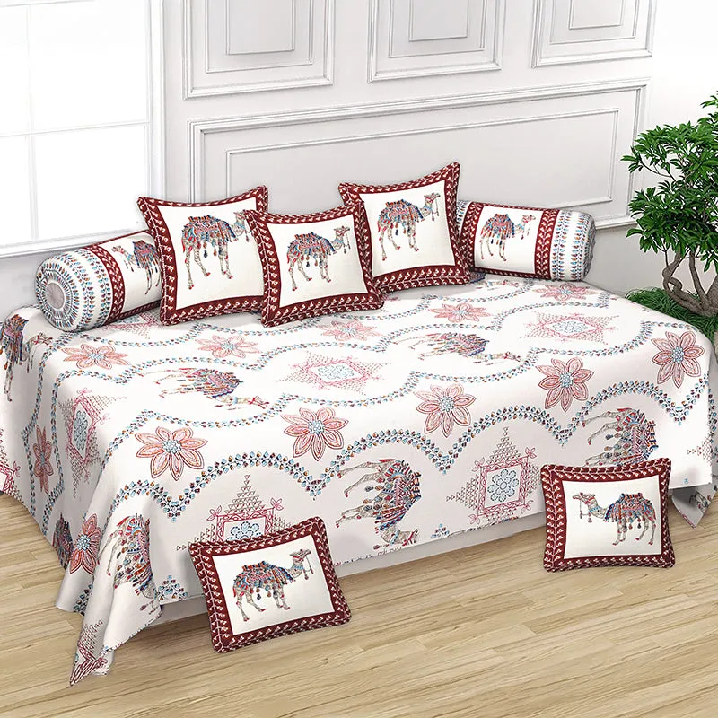 Ankaari Ethnic Cotton Diwan Set (Maroon) - Eight Piece Set media 1