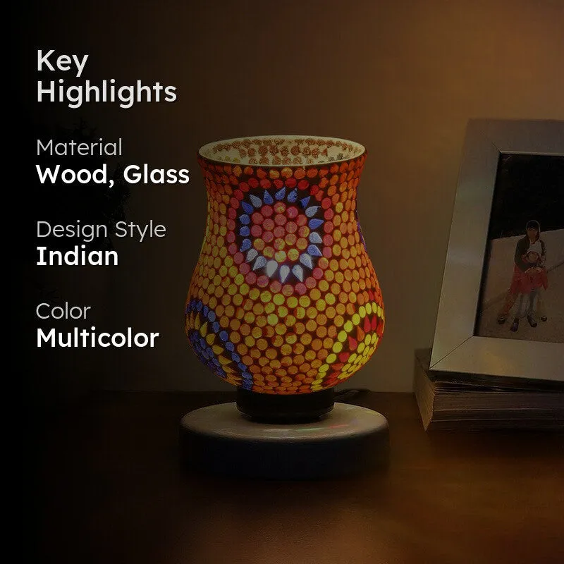 Aurelune Mosaic Glass Table Lamp With Wooden Base - Multicolor media 2