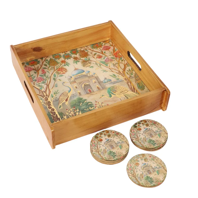 Royal Eden Wooden Serving Tray With Coaster - Seven Piece Set media 3