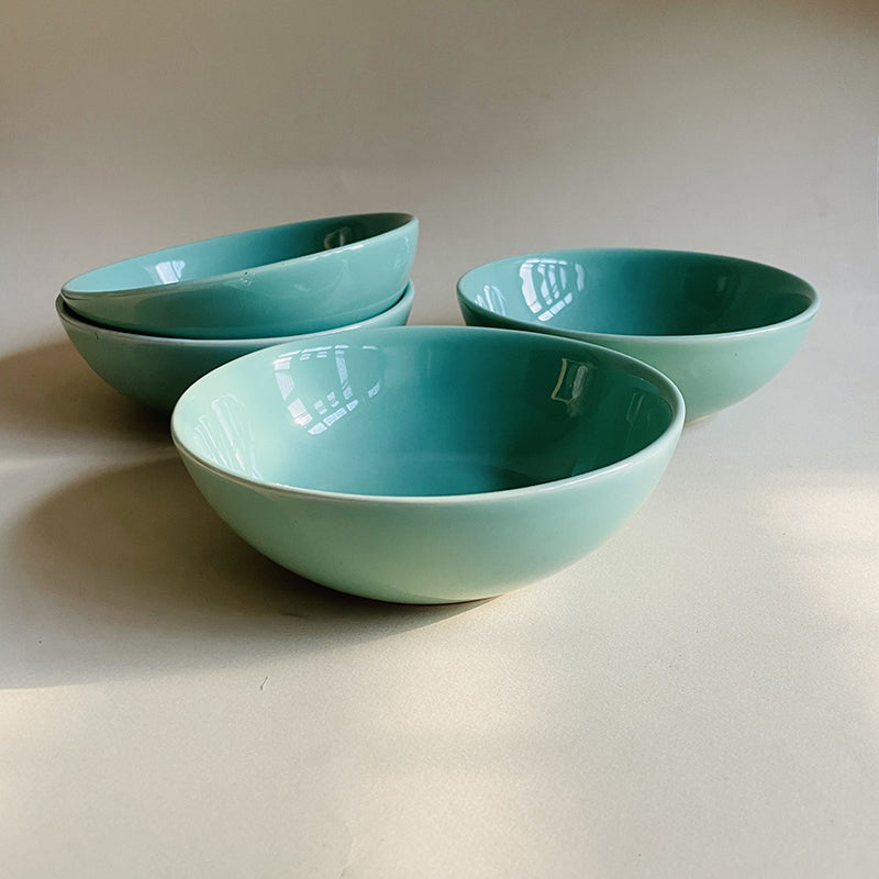 Porcella Ceramic Snack Bowl (Green/350 mL Each) - Set Of Four