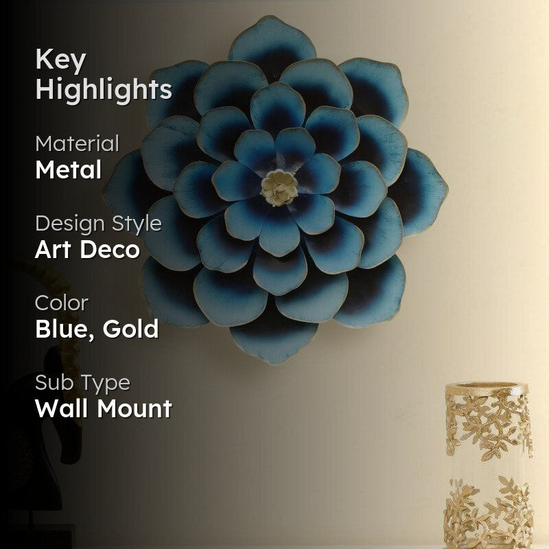 Daisy Bloom Metal Wall Accent- Blue & Gold media 2