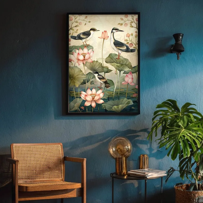 Lotus Pond Canvas Wall Painting With Black Frame media 9