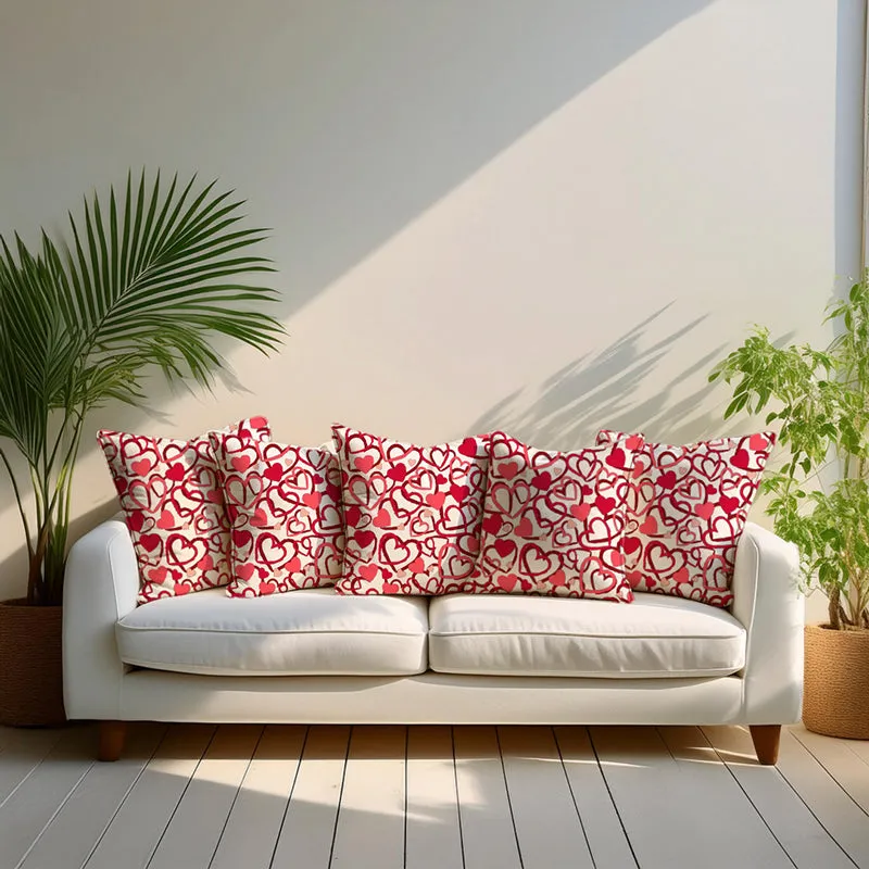 Heart Storm Printed Velvet Cushion Cover - Set Of Five media 1