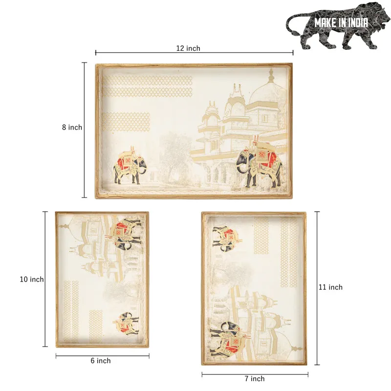 Haathi Parades Rectangle Serving Tray - Set Of Three media 8