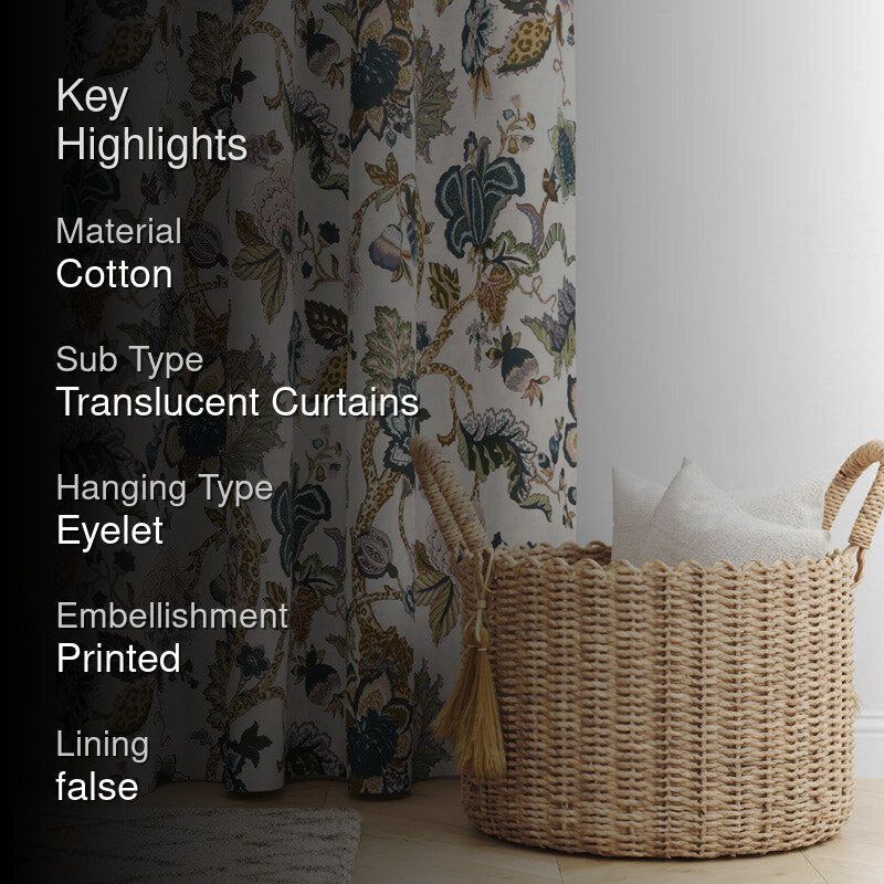Mivaana Floral Curtain - Creamy Blue media 2