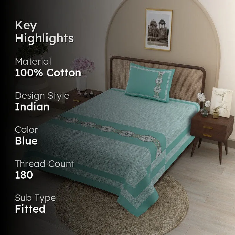 OpulentRest Cotton Bedsheet (Teal) - 180 TC media 2