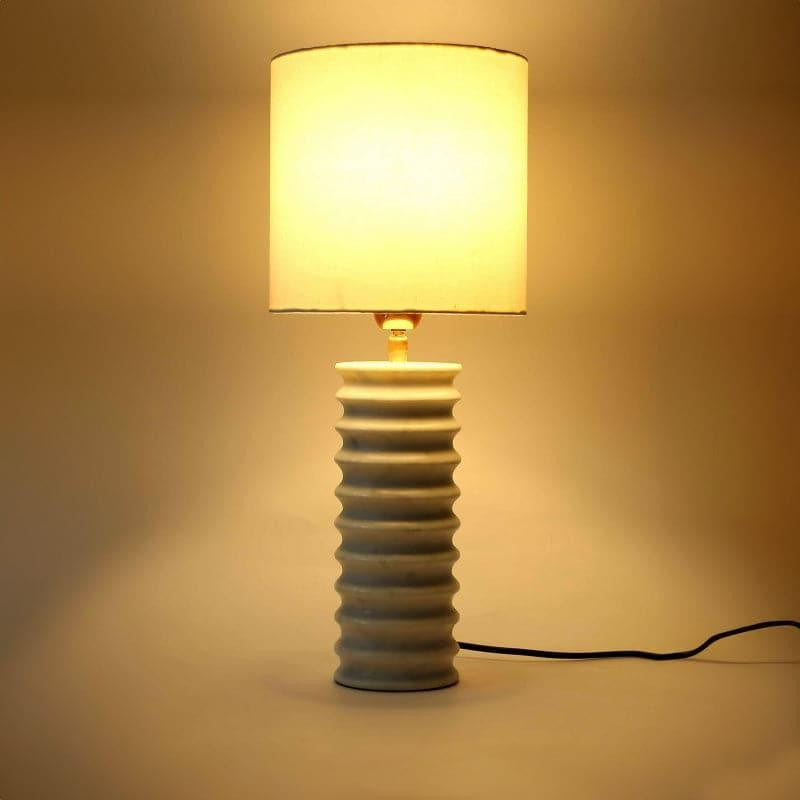 Spiral Hand Crafted Marble Fabric Table Lamp - White