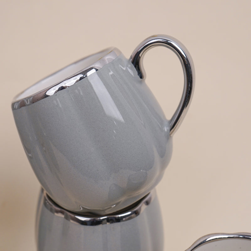 Magina Porcelain Tea Cup (180 mL Each/Grey) -  Set of Six media 4