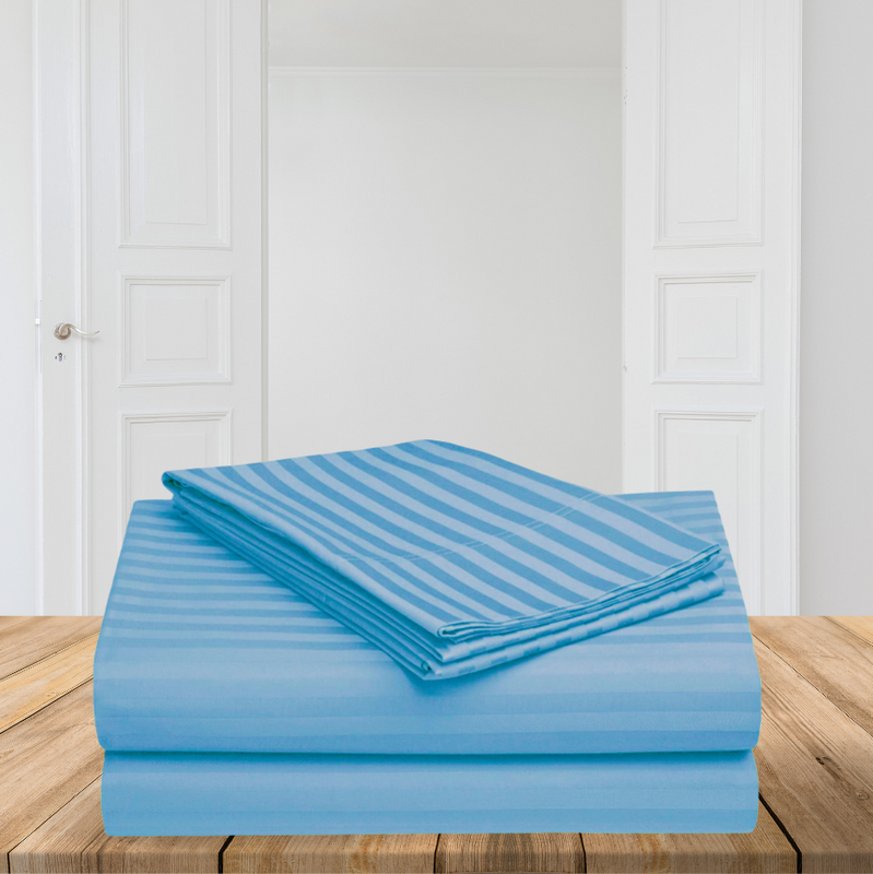 Le Coton Striped Solid Cotton Bedsheet (Sky Blue) - 250 TC media 5
