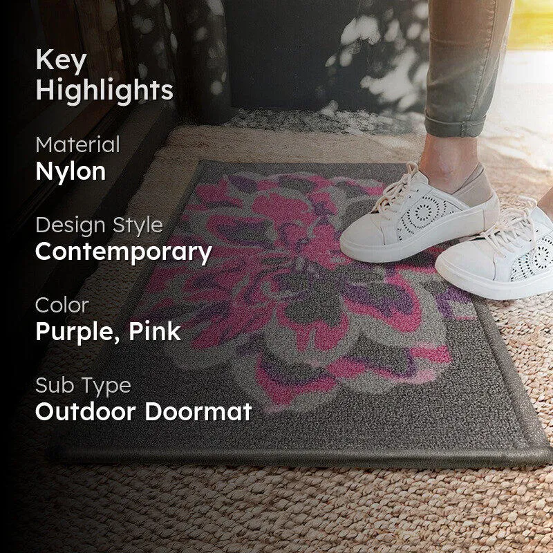 Wynn Floral Nylon Door Mats - Purple,Pink media 2