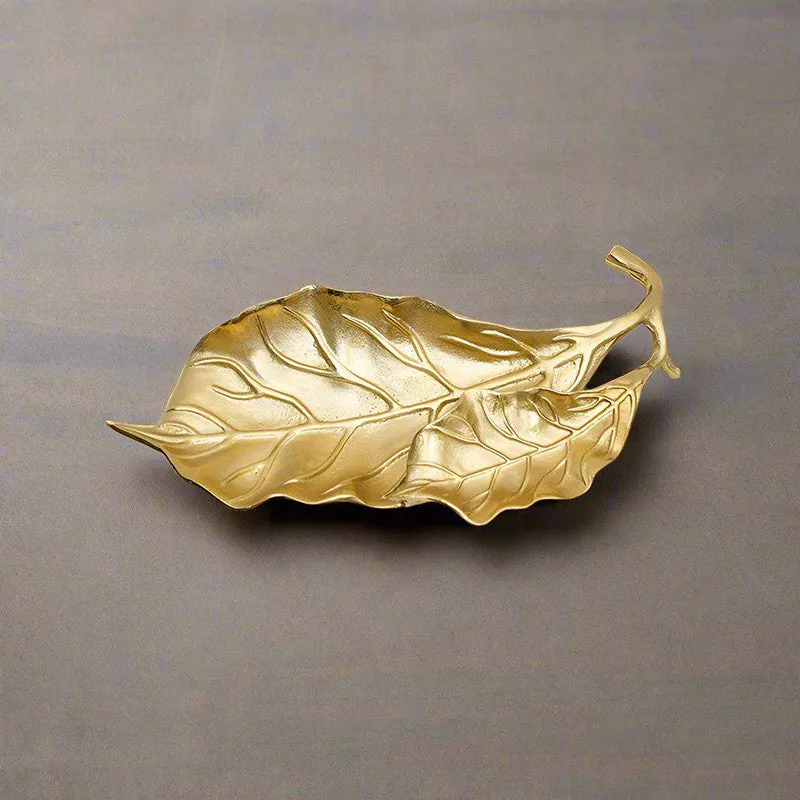 Fiddle Leaf Metal Platter - Gold media 1