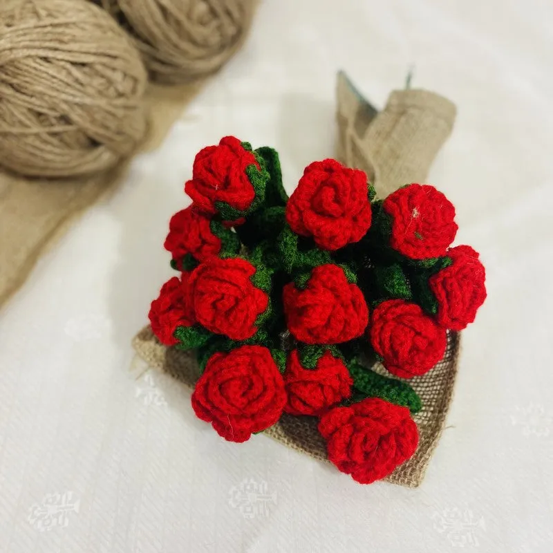 Crochet Handmade Rose Bouquet (Red) - Set of Twelve media 3