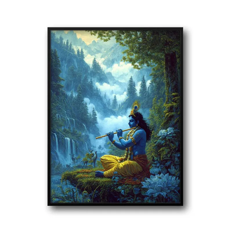 Vrindavan Bihari Lord Krishna Playing Fluit IV Archival Paper Wall Art media 7