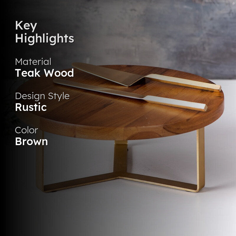 Delicia Teak Wood Cake Stand With Knife and Server (Brown,white) - Three Piece Set media 2
