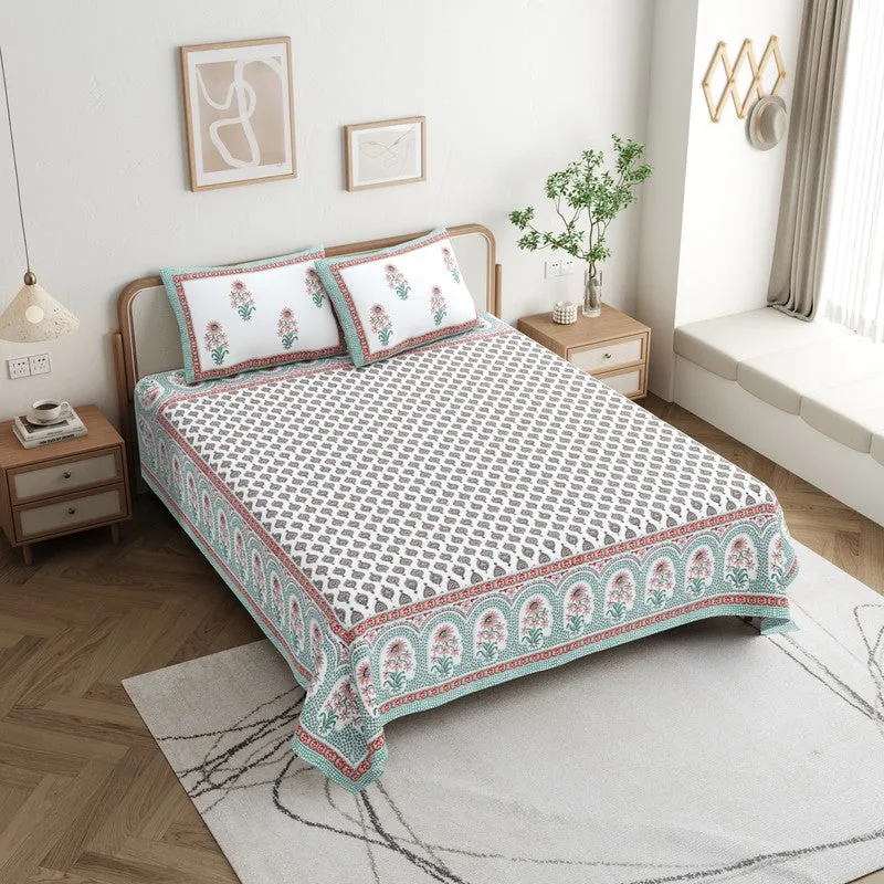 OvoFloro Handblock Printed Cotton Bedsheet (Red) - 400 TC media 1