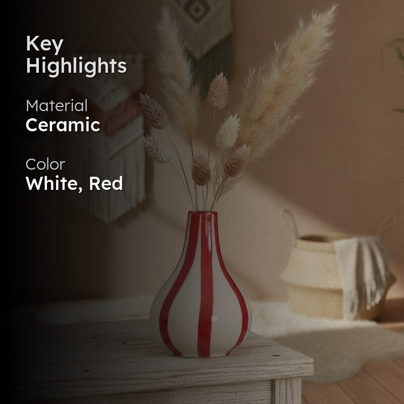 Waveon Ceramic Flower Vase - White,Red media 2