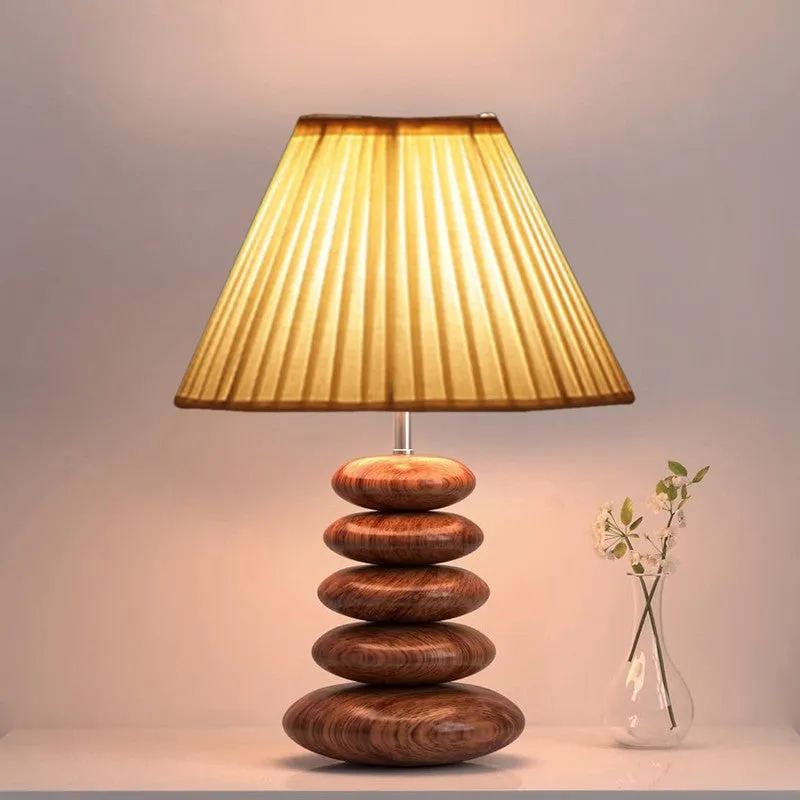 Glynex Cotton Table Lamp With Wooden Base - White media 6