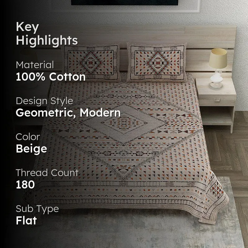 Rajasthani Nights Geometric Cotton Bedsheet (Beige) - 150 TC media 2