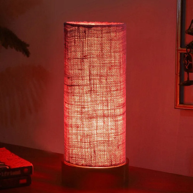 Jaala Tower Wooden Table Lamp With Jute Shade - Maroon,Brown media 2