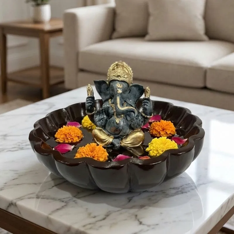 Lord Ganesha Decorative Resin Brown Urli media 4
