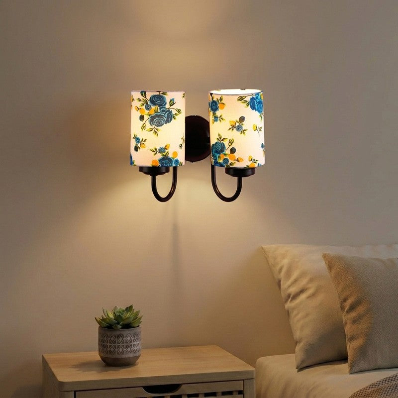 Elyra Duo Blue Blossom Cotton Wall Lamp - Blue,White