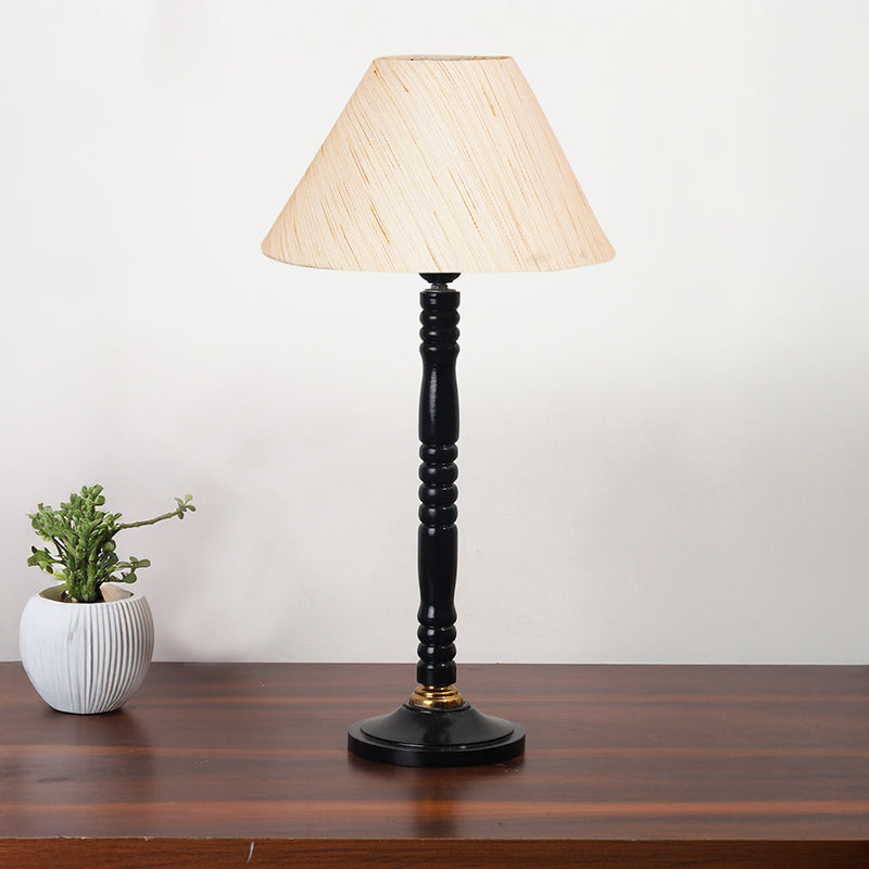 Glow Mesa Table Lamp With Carved Wooden Base - Beige,Black media 3