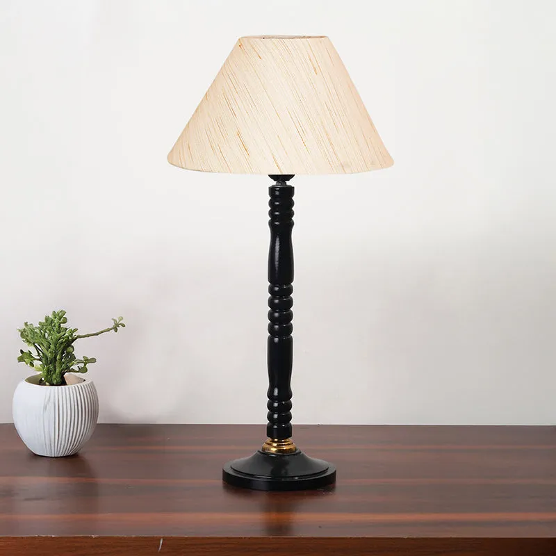 Glow Mesa Table Lamp With Carved Wooden Base - Beige,Black media 3
