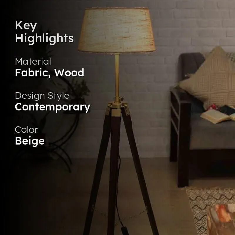 Tall Tales Wooden Tripod Floor Lamp - Beige media 2