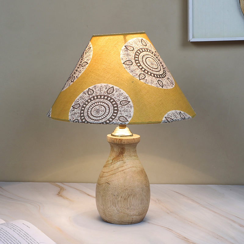 Mandala Merry Curve Printed Mango Wood Table Lamp - Beige,Yellow,White