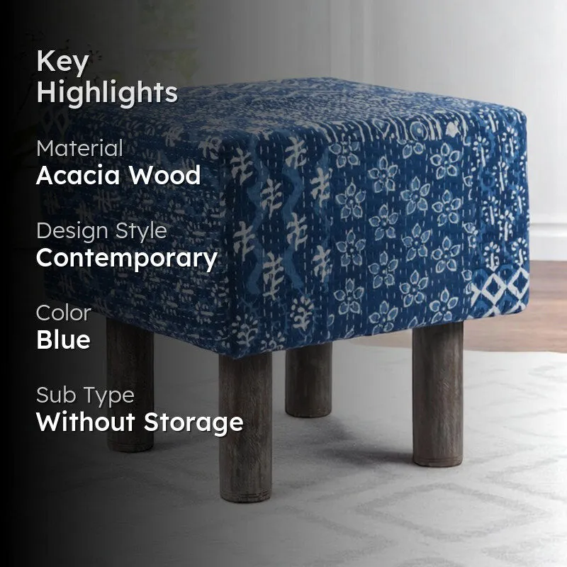 Urixon Acacia Wooden Ottomans - Blue media 2