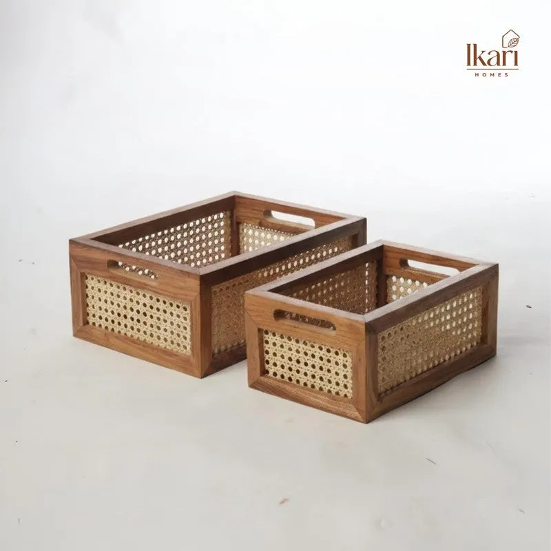 WoodCraft Teak Wood Storage Basket - Set of Two media 11