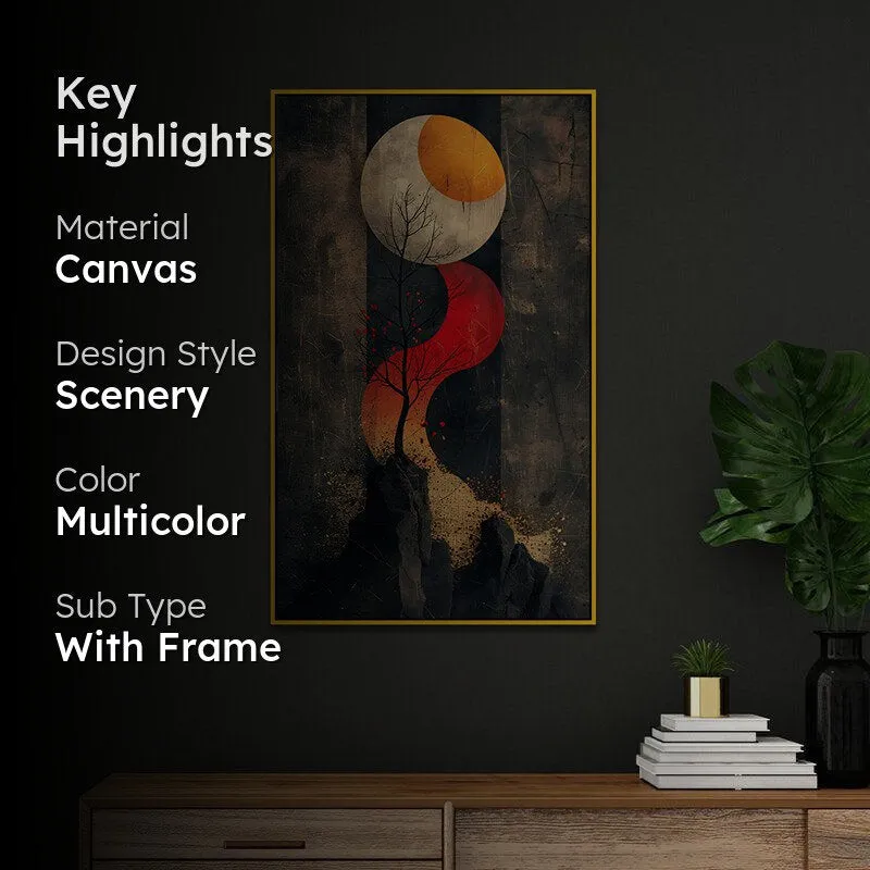 Pathway To Moon Landscape Canvas Wall Painting With Frame - Gold media 2