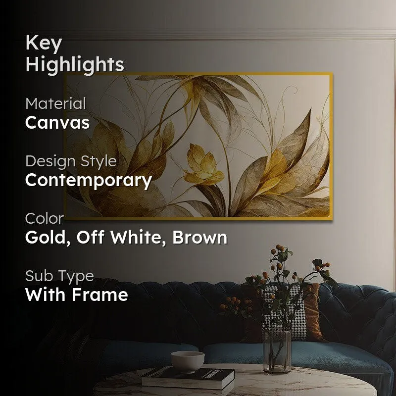 Shades Of Autumn Floral Canvas Wall Painting With Frame - Gold media 2