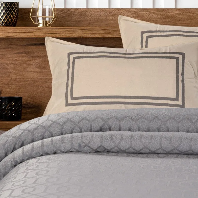 Grid Grace Cotton Bedsheet (Grey) - 150 TC media 4