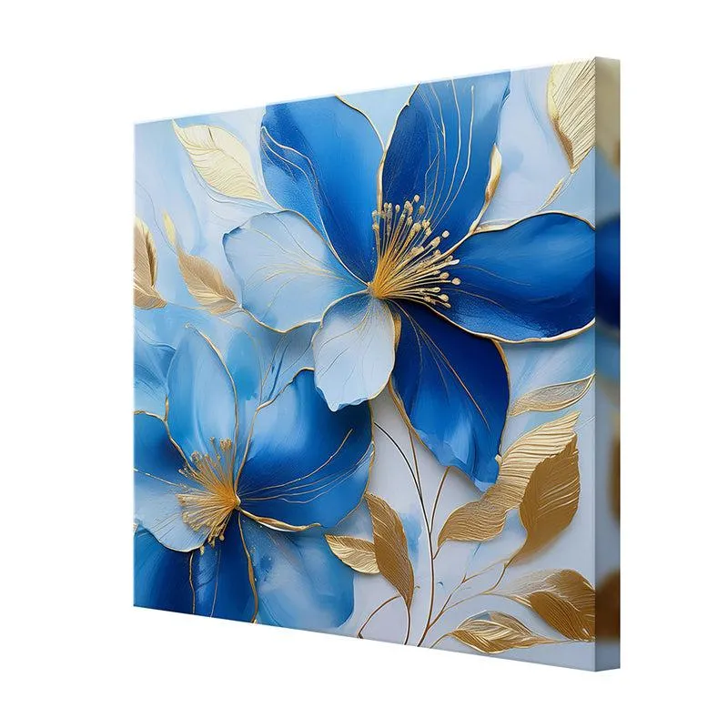 Blue-Gold Blossoms Poly Canvas Wall Painting media 5