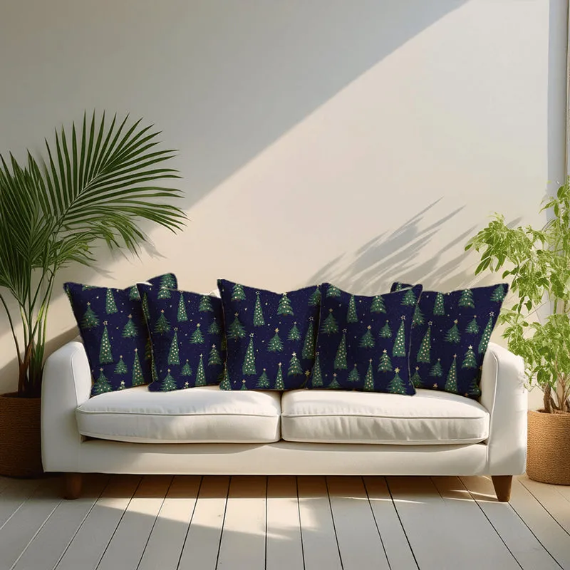 Starry Spruce Velvet Christmas Cushion Cover - Set Of Five media 1