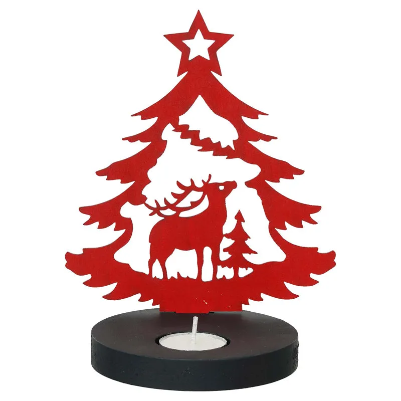 Starlit Sleigh Wood Christmas Tea Light Holder - Red media 5